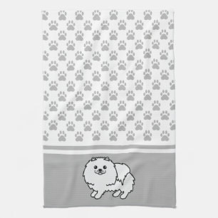 Weißer Pomeranian mit grauem Pfotenmuster Handtuch