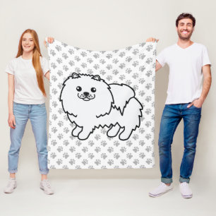 Weißer Pomeranian Süßer Cartoon-Hund & Pfoten Fleecedecke