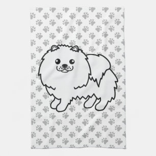 Weißer Pomeranian Süßer Cartoon-Hund & Pfoten Geschirrtuch