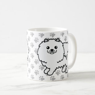 Weißer Pomeranian Süßer Cartoon-Hund & Pfoten Kaffeetasse