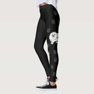 Weißer Pomeranian Süßer Cartoon-Hund & Pfoten Leggings