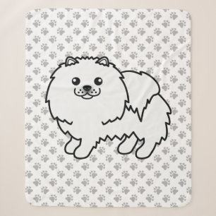Weißer Pomeranian Süßer Cartoon-Hund & Pfoten Sherpadecke