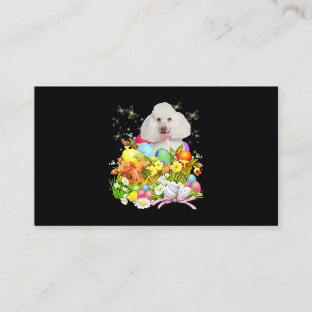 Weißer Poodle Bunny Dog Ostereier Basket Coo Visitenkarte (Vorderseite)