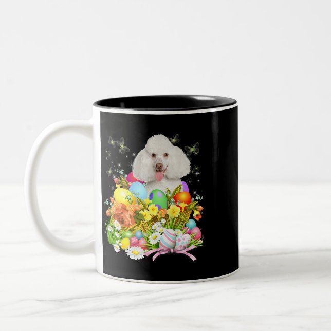 Weißer Poodle Bunny Dog Ostereier Basket Coo Zweifarbige Tasse (Links)