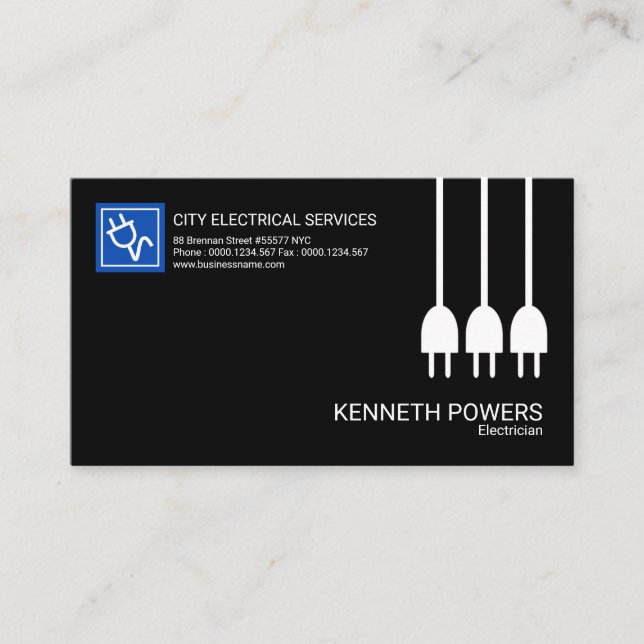 Weißer Power verkabelt Minimalistischen schwarzen Visitenkarte (Vorderseite)