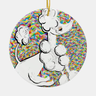 Weißer Pudel Keramik Ornament