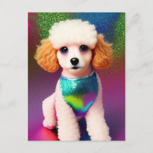 Weißer Pudel mit cremefarbenen Ohren auf Regenboge Postkarte
