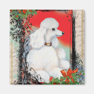 Weißer Pudel Weihnachten Vintage-Stil Druck Magnet