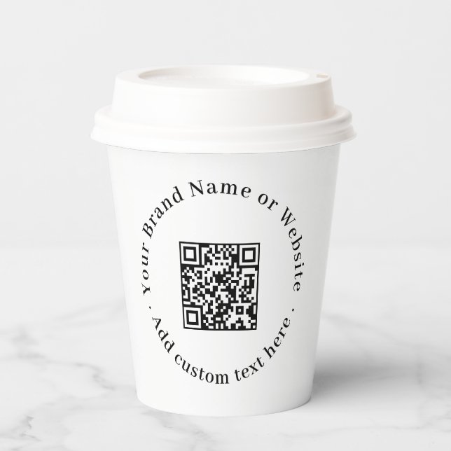 Weißer QR-Code | Minimalistisches modernes Geschäf Pappbecher (Vorderseite)
