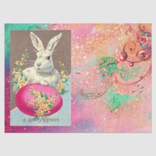 WEISSER RABBIT MIT OSTEREN EI- UND FRÜHBLUMEN SEIDENPAPIER