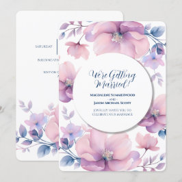 Weißer Rahmen blauer Lila Blumenhintergrund Einladung