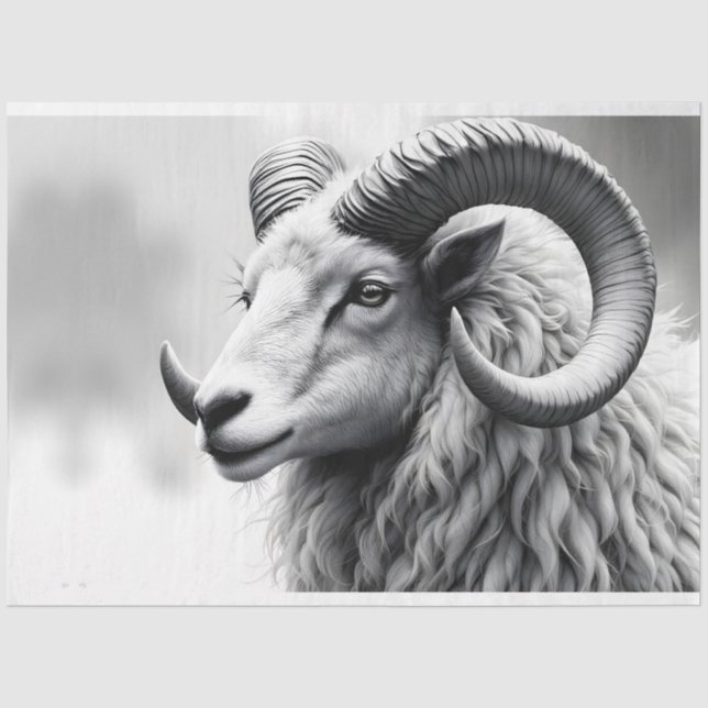 Weißer Ram in Schwarz und Weiß Seidenpapier (Vorderseite)