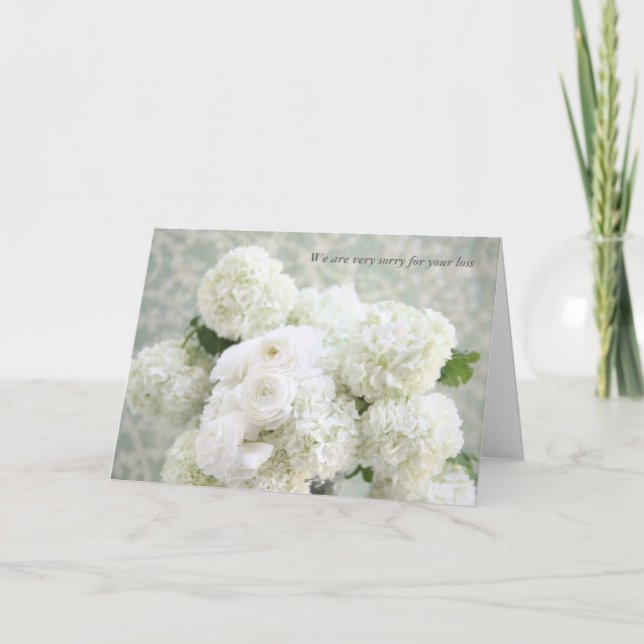 Weißer Ranunculus und Hydrangeas-Beileid Karte (Vorderseite)