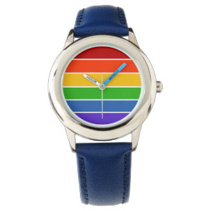 Weißer Regenbogen Streifen Armbanduhr