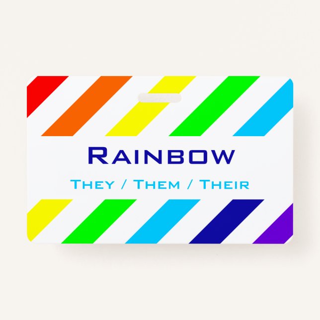 Weißer Regenbogen Streifen Name / Pronoun Abzeiche Ausweis (Vorderseite)