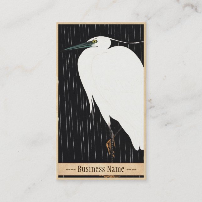 Weißer Reiher Ide Gakusui auf Regen ukiyo-e Visitenkarte (Vorderseite)
