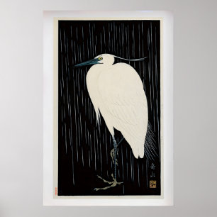 Weißer Reiher im Regen von Ide Gakusui Vintage Poster