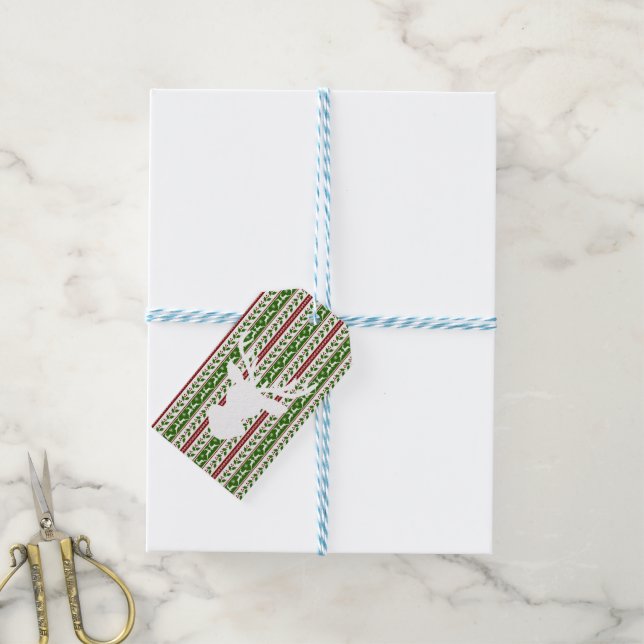 Weißer Rentier Geschenkanhänger (Mit Garn)