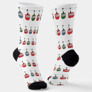 Weißer Retro Skilift Gondelbahn Winterski Socken