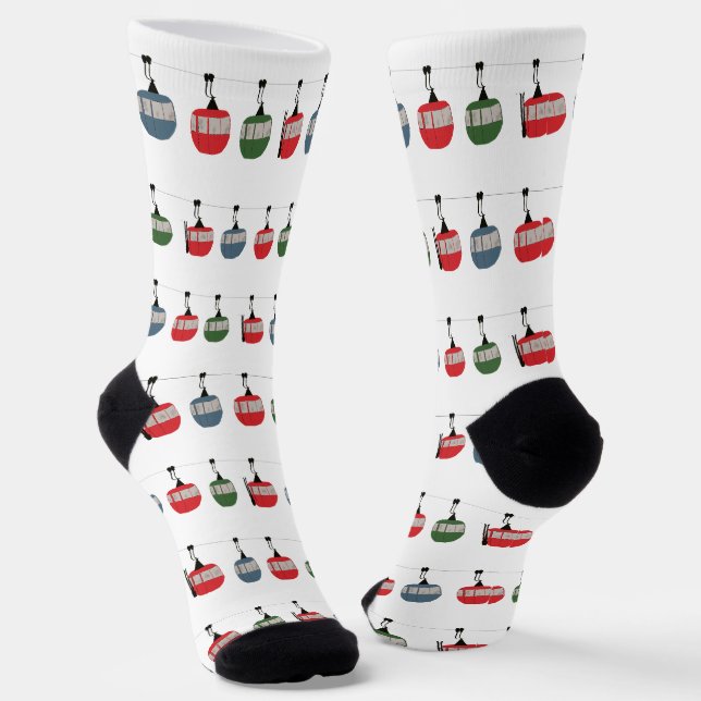 Weißer Retro Skilift Gondelbahn Winterski Socken (Gewinkelt)