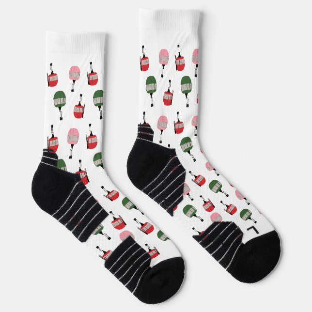 Weißer Retro Skilift Gondelbahn Winterski Socken (Rechts)