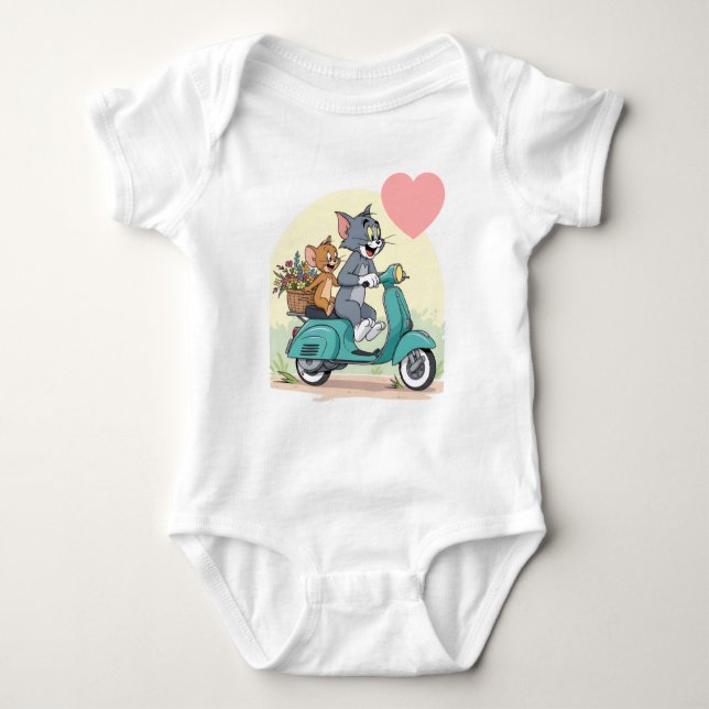 Weißer Romper mit schönem Tom-Jerry-Design  Baby Strampler (Vorderseite)
