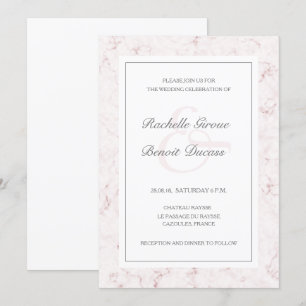 Weißer Rosa Marmor Moderne Hochzeit Einladung