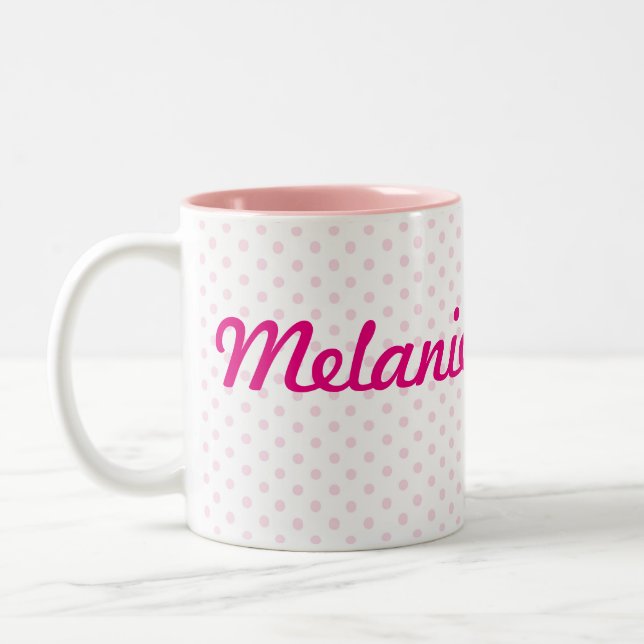 Weißer rosa Polkanamenspunkt ♥ TASSE ♥ MELANIE (Links)