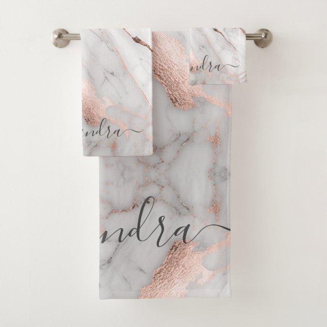 Weißer Rosa Rosengarten Gold Marmor Elegant Modern Badhandtuch Set (Insitu)