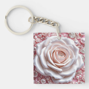 🌹 Weißer Rosen-Taschenanhänger für einen elegante Schlüsselanhänger