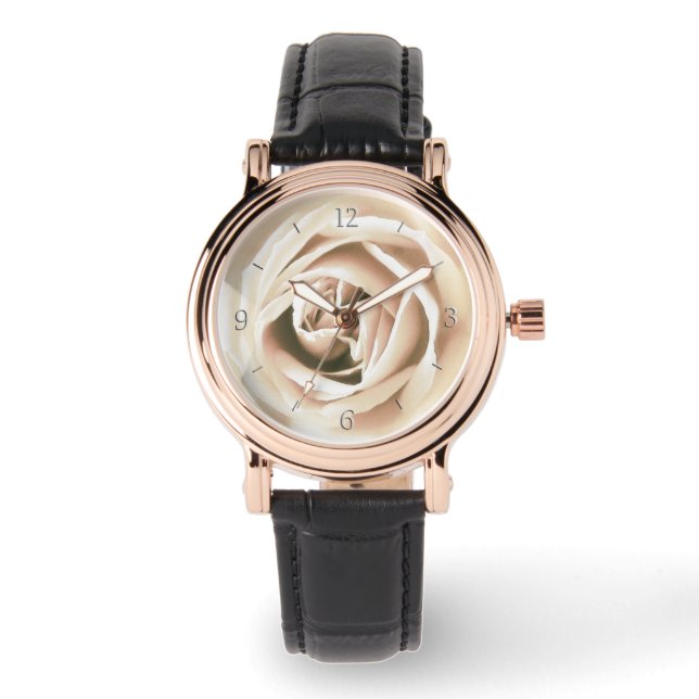 Weißer Rosenprint Armbanduhr (Vorderseite)