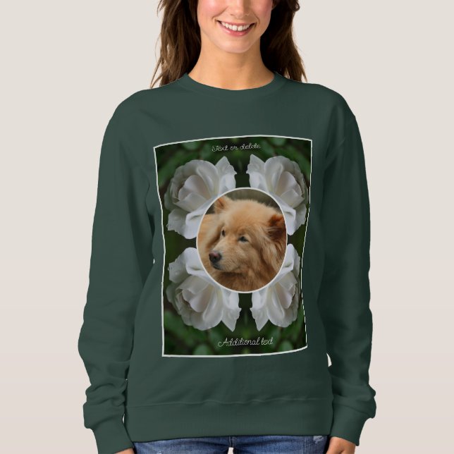Weißer Rosenrahmen erstellen Sie Ihr eigenes Foto Sweatshirt (Vorderseite)