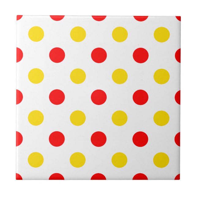 Weißer Rot Gelber Punkte-Design  Fliese (Vorderseite)