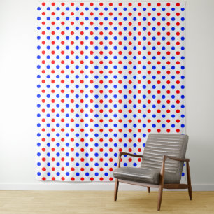 Weißer Roter Blauer Tupfen-Design Wandteppich