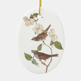 Weißer Roter Sparrow Oval Weihnachtsschmuck