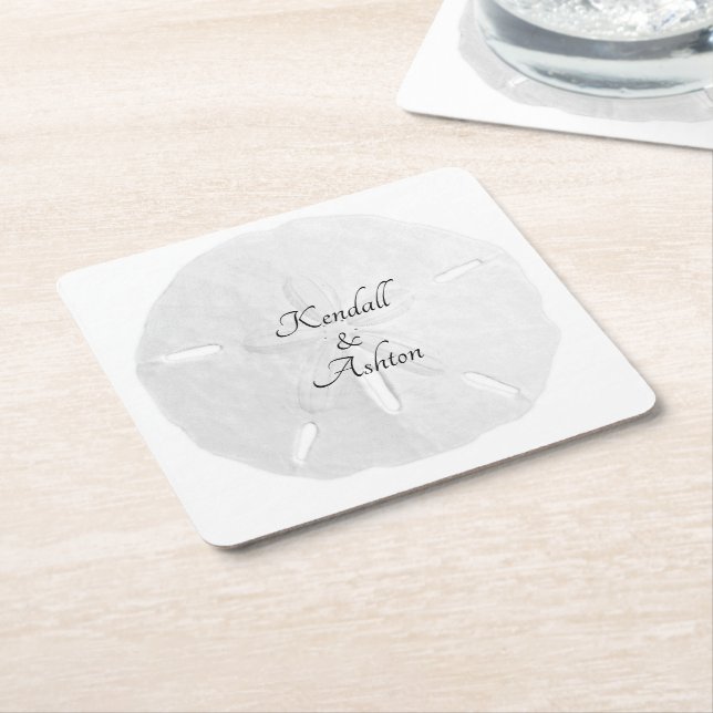 Weißer Sand Dollar Hochzeitsschrift Rechteckiger Pappuntersetzer (angewinkelt)
