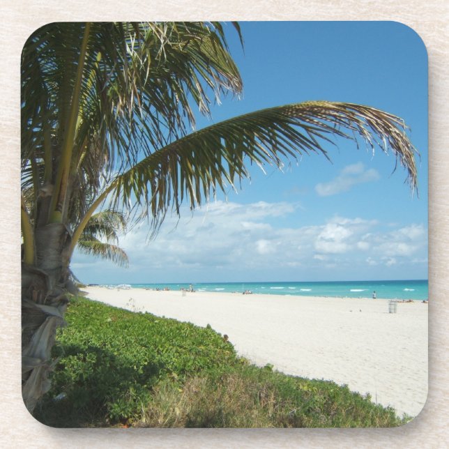 Weißer Sand-Strand w/Palm Untersetzer (Vorderseite)