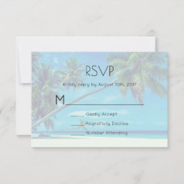 Weißer Sandstrand mit Coconut Palms Wedding RSVP Karte