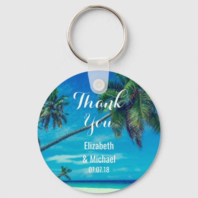 Weißer Sandstrand mit Kokospalmen Hochzeit Schlüsselanhänger (Vorderseite)