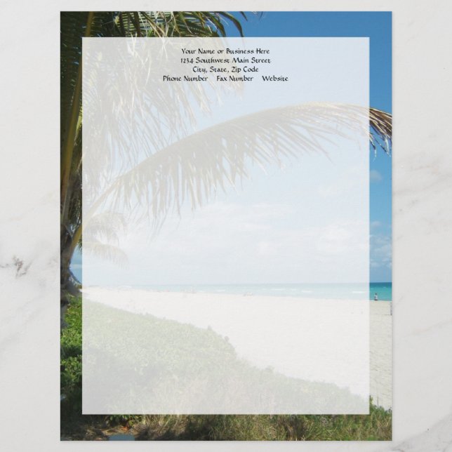Weißer Sandstrand mit Palm Briefbogen (Vorderseite)