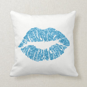 Weißer Saphir-blaues Glitzer-Kuss-Lippenmake-up Kissen