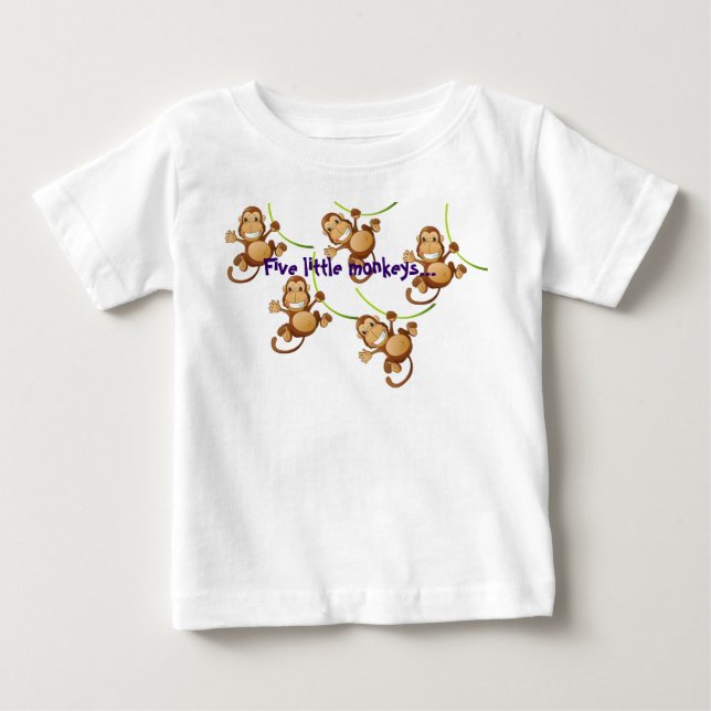 Weißer Säuglings-T - Shirt mit fünf kleinen Affen… (Vorderseite)
