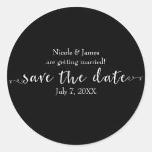Weißer Save the Date Schriftzug individuell anpass Runder Aufkleber
