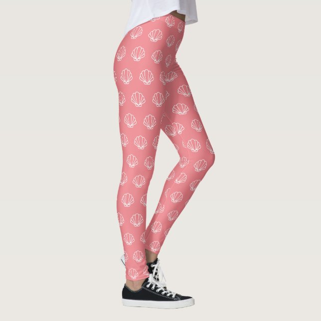 Weißer Scallop Muscheln an der Küste - Lachs rosa Leggings (Rechts)