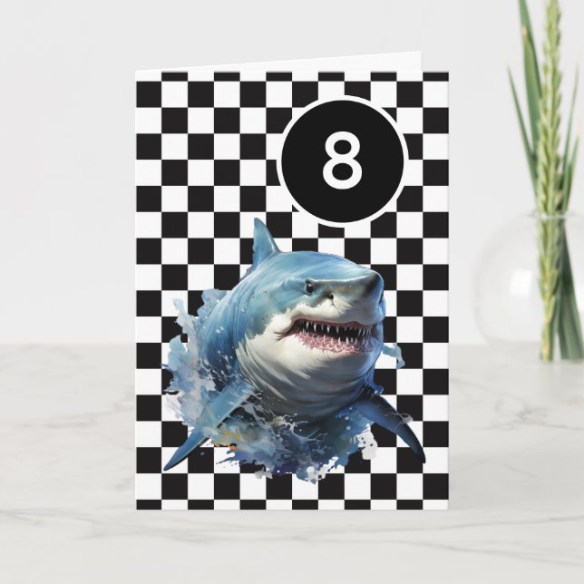 Weißer Schachhai 8. Geburtstag Karte (Vorderseite)