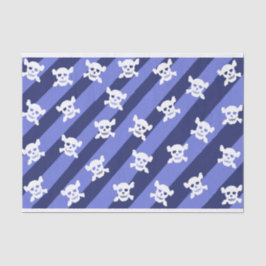 Weißer Schädel und Kreuzknochen auf blauen Streife Seidenpapier