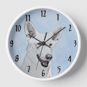 Weißer Schäferhund-Malerei - Süße originelle Hunde Uhr