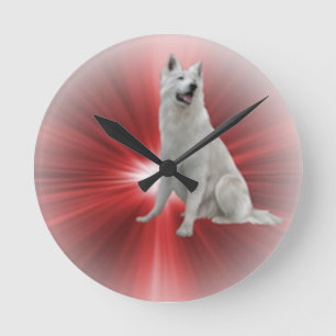 Weißer Schäferhund Runde Wanduhr