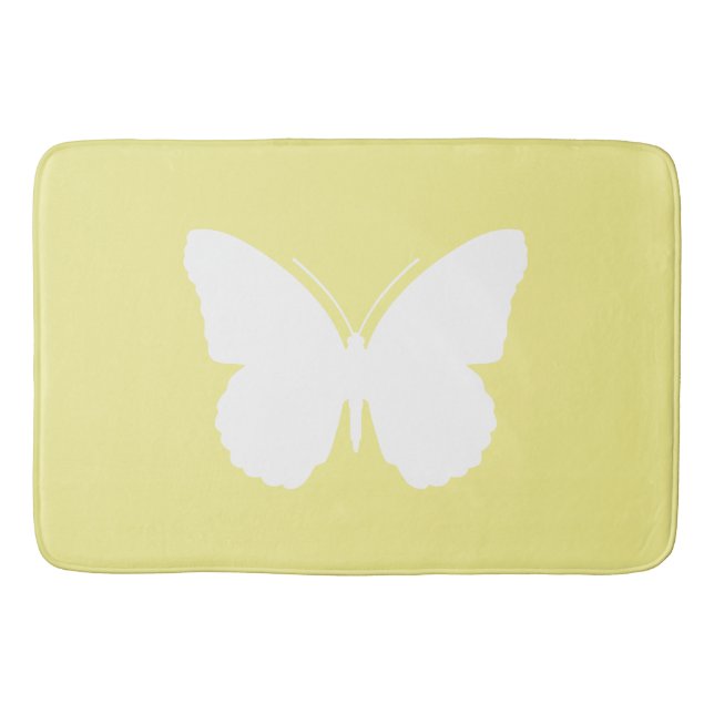 Weißer Schmetterling auf Buttergelb Badematte (Vorderseite)