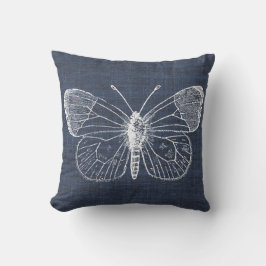 Weißer Schmetterling auf Indigo-Kissen 2 Kissen